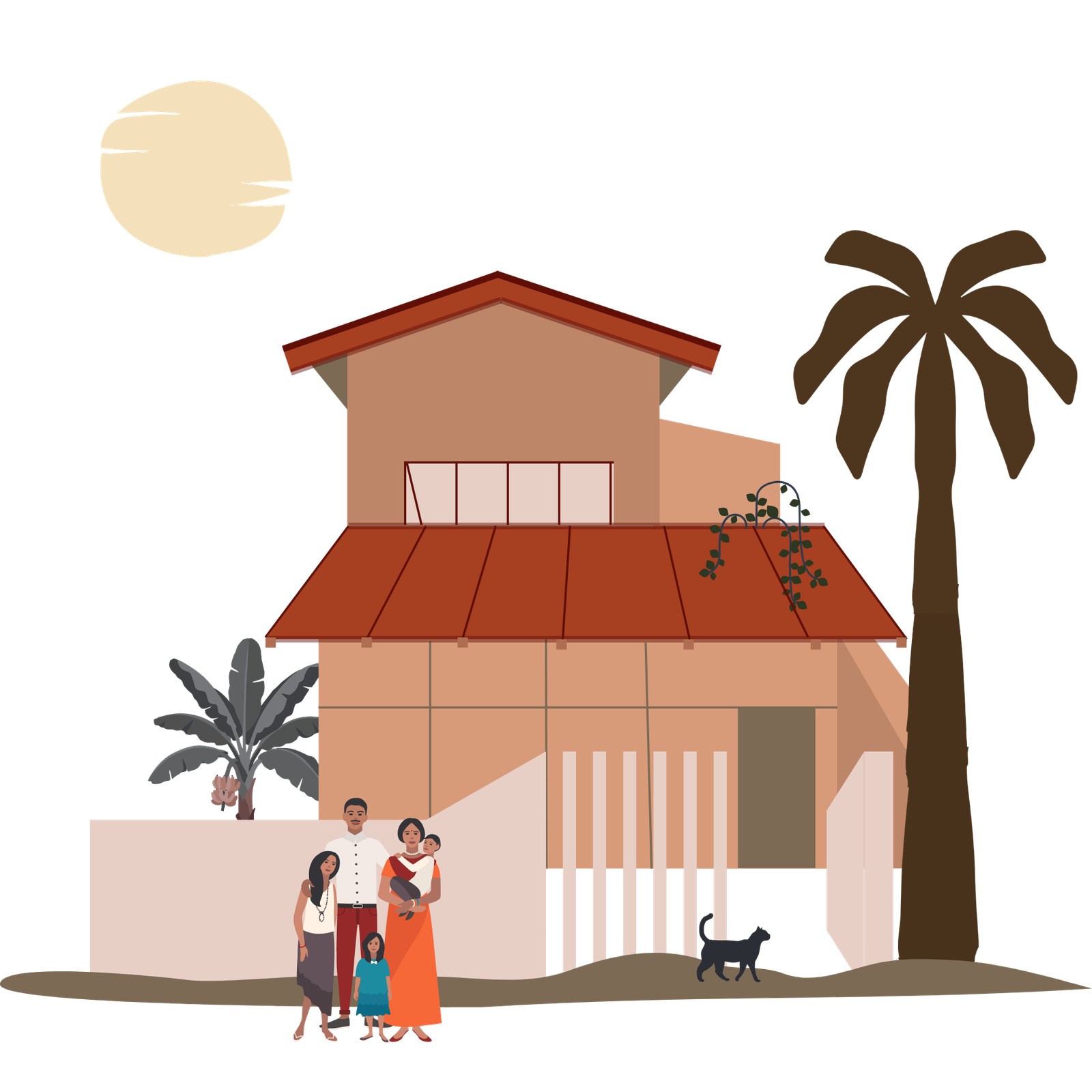 A family standing in front of their finished home
